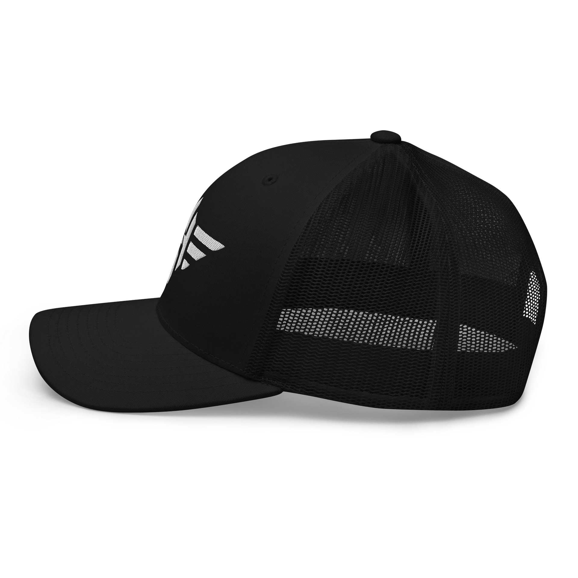 retro-trucker-hat-black-left-6968eb9041e7b Noxir White Embroidery | Trucker Cap